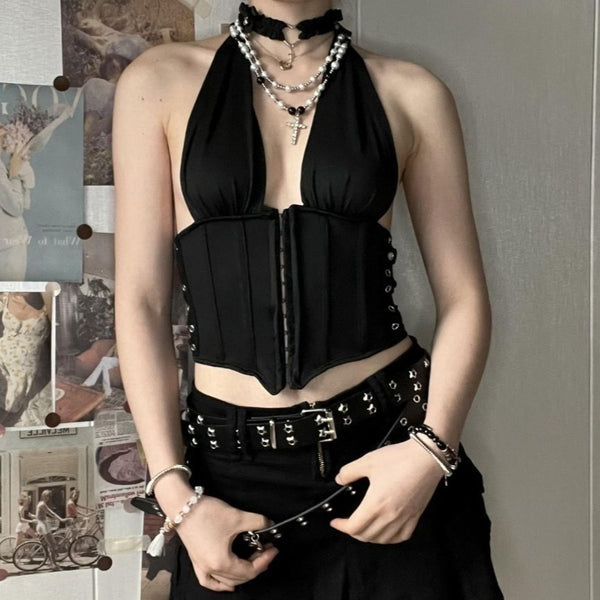 Halter lace up backless corset top goth Alternative Darkwave Fashion goth Emo Darkwave Fashion
