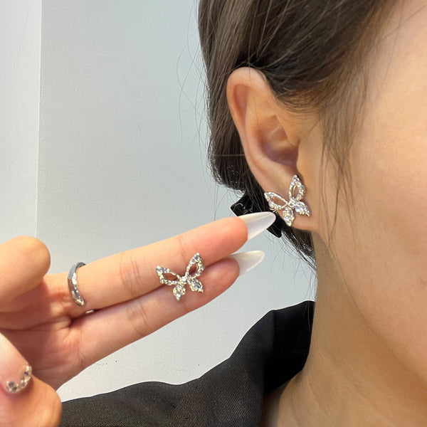 Butterfly pendant rhinestone earrings