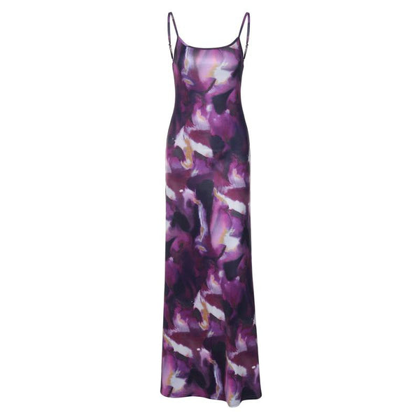 Tie dye square neck contrast backless cami maxi dress