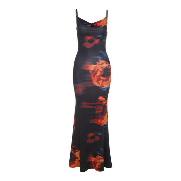 Cowl neck print cami maxi dress - Halibuy