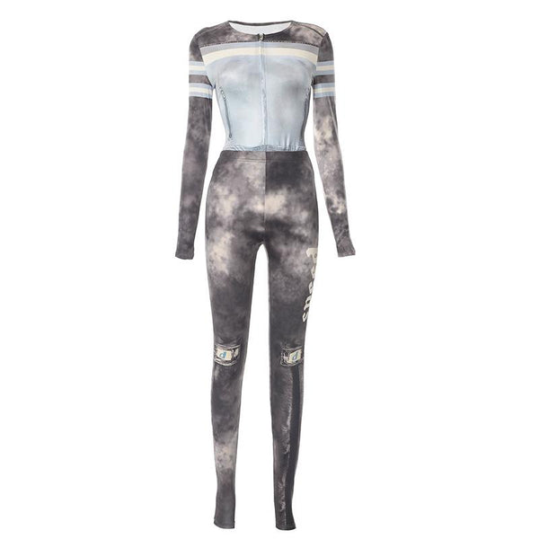 Tie dye contrast long sleeve gloves zip-up pant set