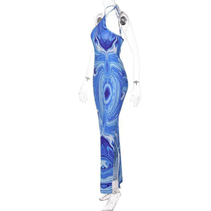 Halter tie back slit tie dye maxi dress - Halibuy