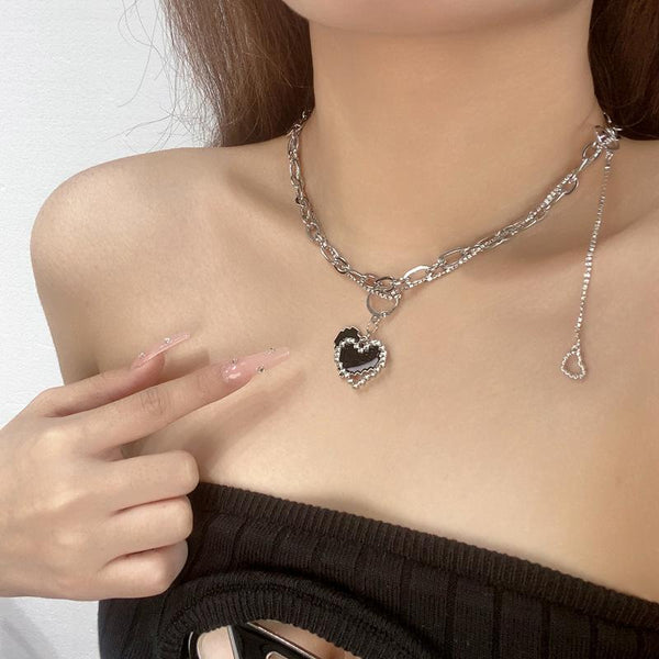 Heart pendant layered irregular necklace