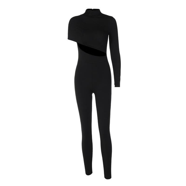 Hollow out high neck irregular zip-up jumpsuit goth Emo Darkwave Fashion