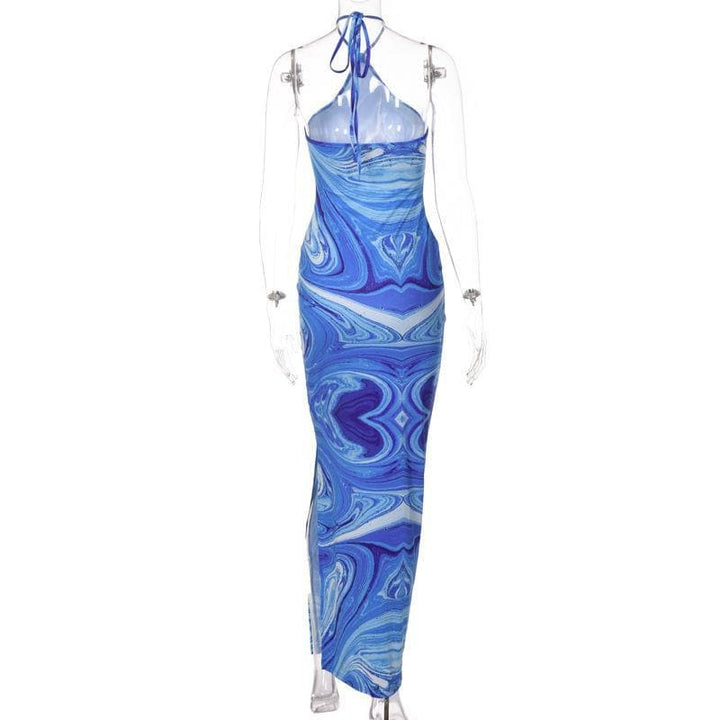 Halter tie back slit tie dye maxi dress - Halibuy