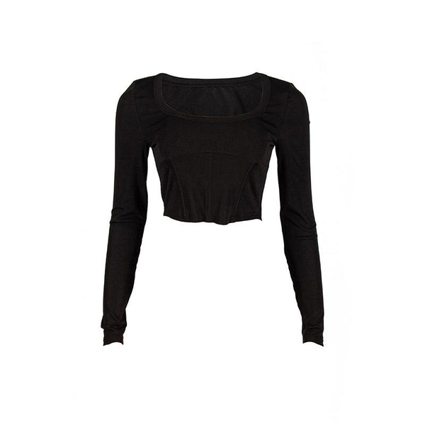 Bustier u neck solid long sleeve crop top