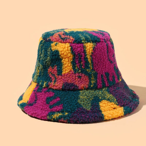 Multicolor fluffy fisherman bucket hat