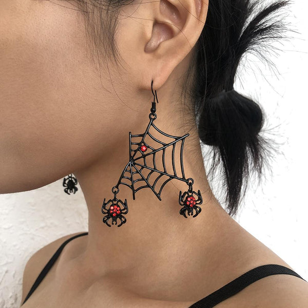 Pendientes colgantes con diamantes de imitación y colgante de tela de araña 