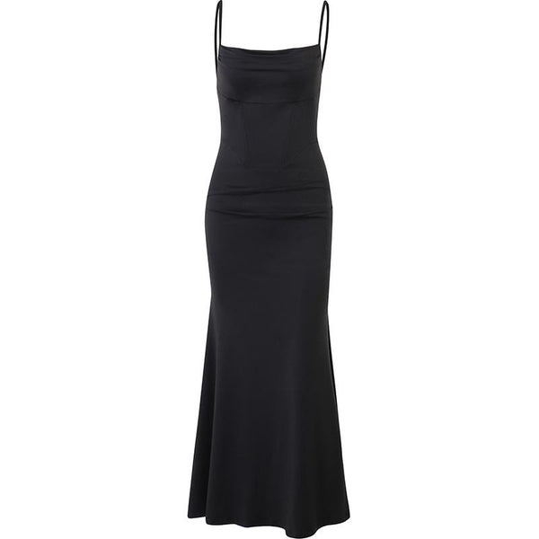 Solid cowl neck backless cami dress
