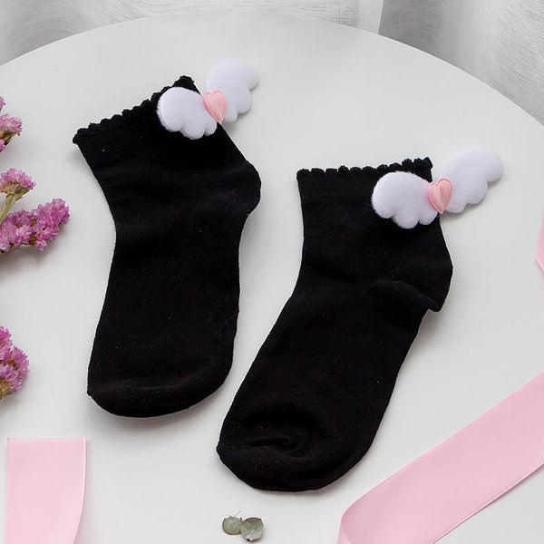 Ruffle solid wing applique short socks