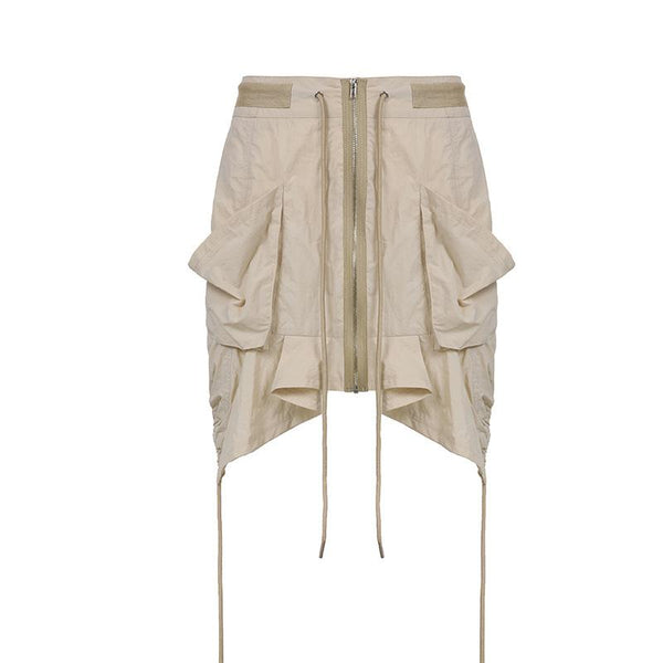 Rrawstring zip-up irregular cargo pocket mini skirt grunge 90s Streetwear Disheveled Chic Fashion grunge 90s Streetwear Distressed Fashion