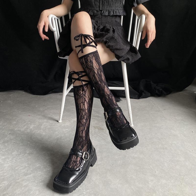 Sheer lace self tie knee high socks – MUDSWEET