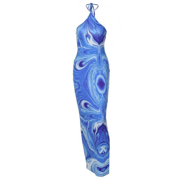 Halter tie back slit tie dye maxi dress - Halibuy