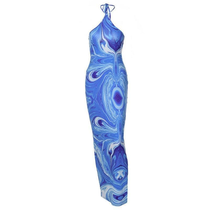 Halter tie back slit tie dye maxi dress - Halibuy