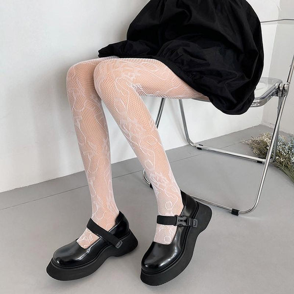 Fishnet hollow out folwer pattern tights