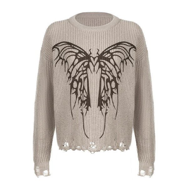 Hollow out crochet butterfly pattern long sleeve top