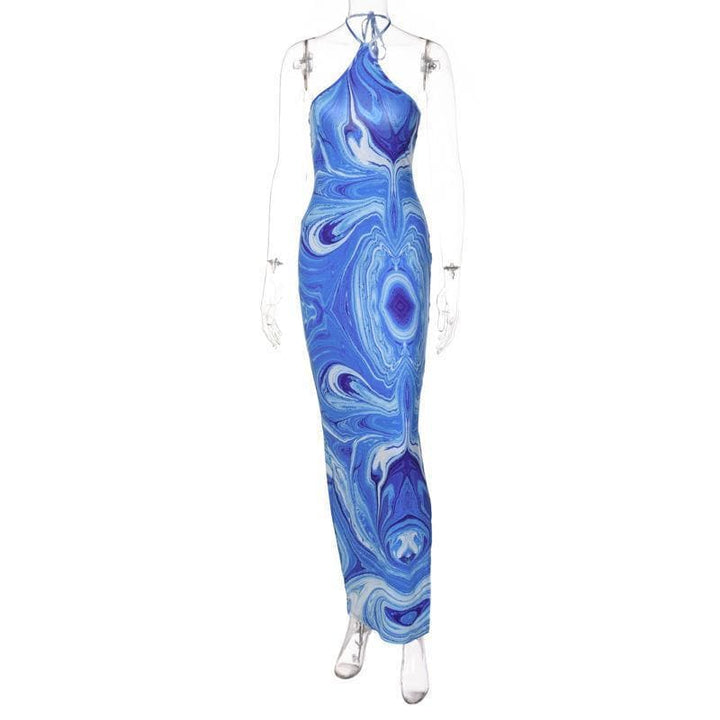 Halter tie back slit tie dye maxi dress - Halibuy