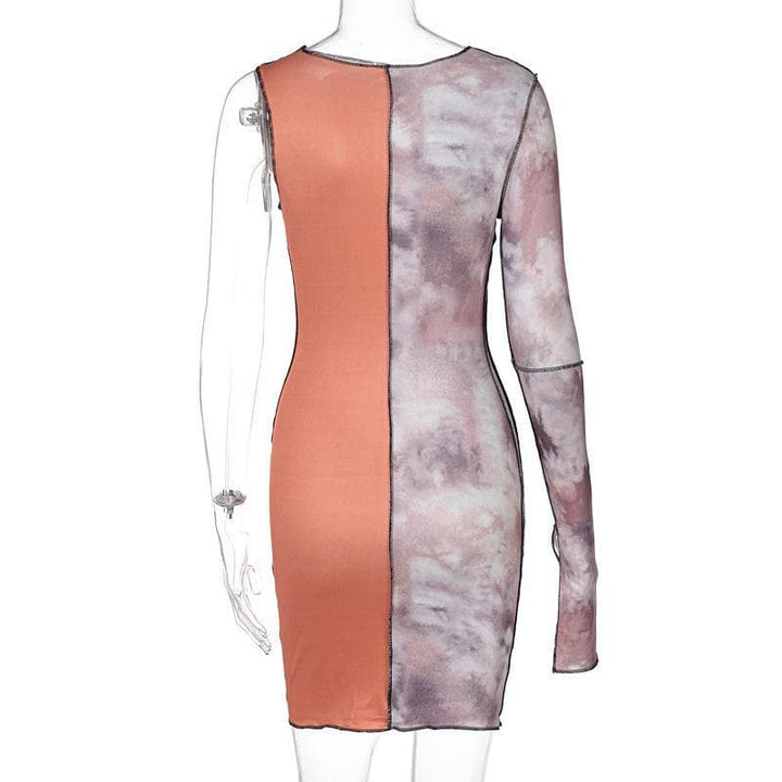 One shoulder patchwork hollow out bodycon dress - Halibuy