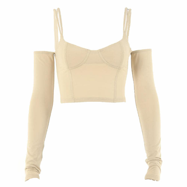 Solid long sleeve zip-up off shoulder backless crop top y2k 90s Revival Techno Fashion